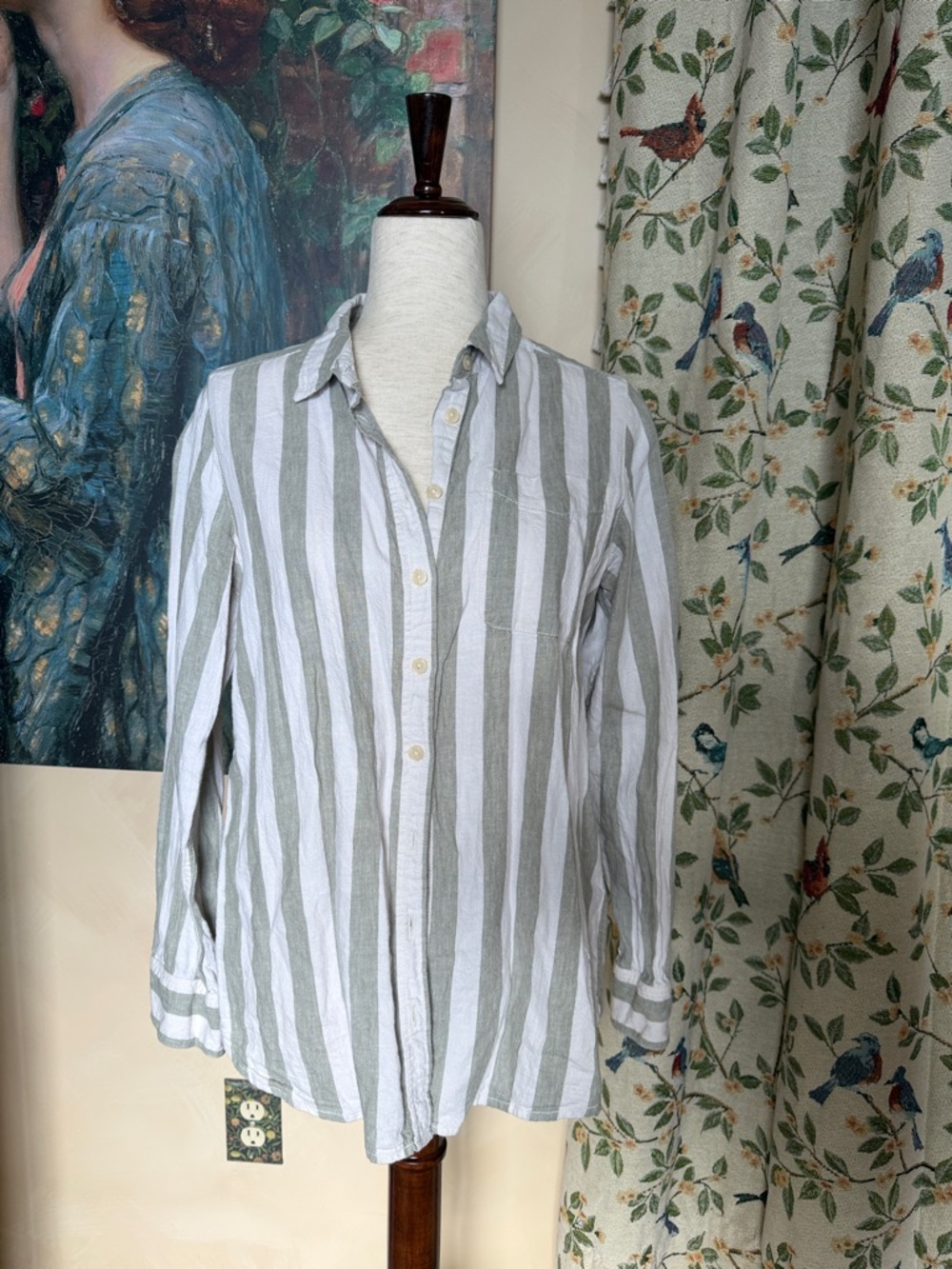 FatFace Striped Lightweight Button-Up Shirt - White & Sage